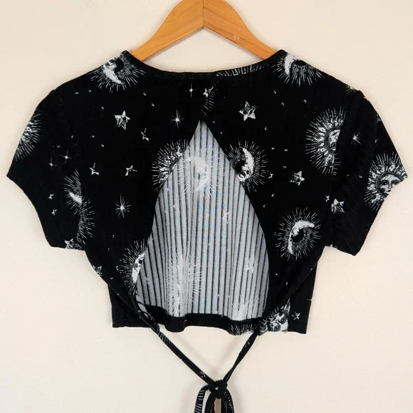 Rue 21 Celestial Black Crop Top Sun and Moon Design - Picture 4 of 5
